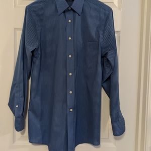 Stafford Performance Blue Stripped Men's Button Down Dress Shirt - Classic Fit